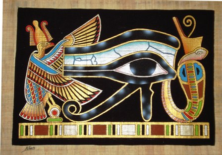 448x312 The Protective Eye Of Horus Papyrus Painting With A Dramatic Black - Eye Of Horus Painting