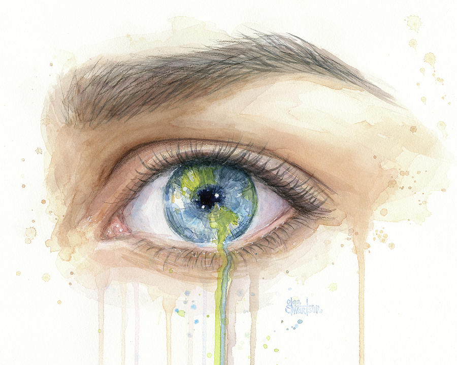 900x719 Earth In The Eye Crying Planet Painting By Olga Shvartsur - Eyeball Painting