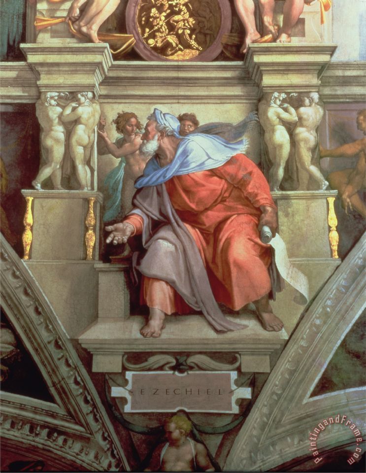 743x960 Michelangelo Buonarroti Sistine Chapel Ceiling The Prophet Ezekiel - Ezekiel Painting