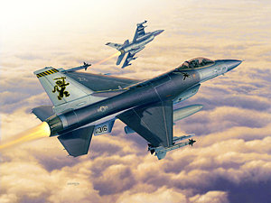 300x225 F 16c Sunset Falcons Painting By Stu Shepherd - F 16 Painting