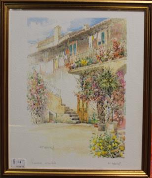 308x360 F. Neri, Italian Terrace Colour Lithograph On Paper, Signed - F Painting