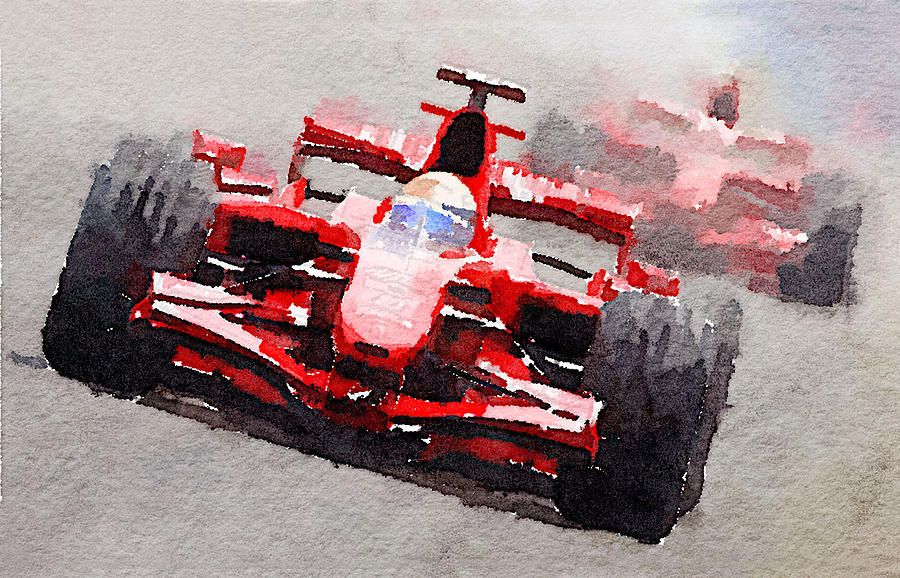 900x578 Ferrari F1 Race Watercolor Painting By Naxart Studio Paintings - F1 Painting