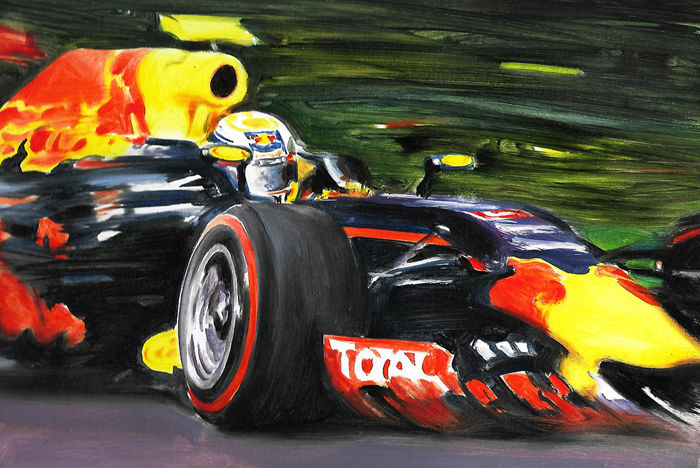 700x468 Max Verstappen Red Bull Racing Tag Heuer F1 Car Original Oil - F1 Painting