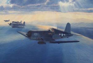 300x205 Original Ww2 Military Aviation Art Painting F4u Corsair Fighters - F4u Corsair Painting