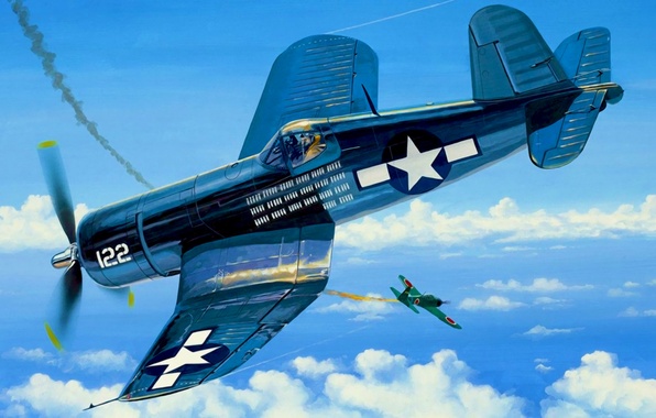596x380 Wallpaper War, Art, Airplane, Painting, Aviation, Ww2, Vought F4u - F4u Corsair Painting