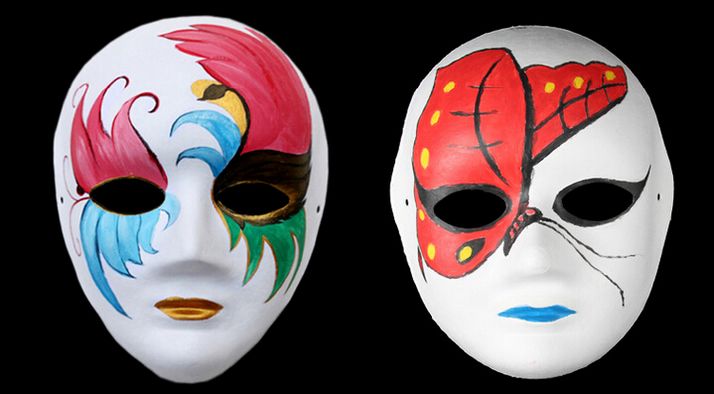 714x394 White Half Face Mask Halloween Blank Paper Ball Hand Painted Mask - Face Mask Painting