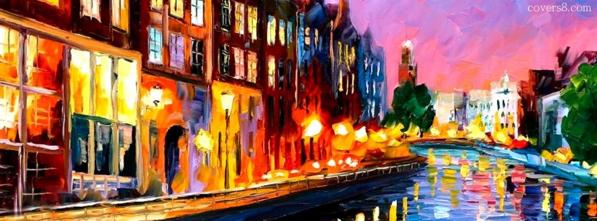 850x315 The Seine Paris In The Night Painting Facebook Cover For Timeline - Facebook Painting