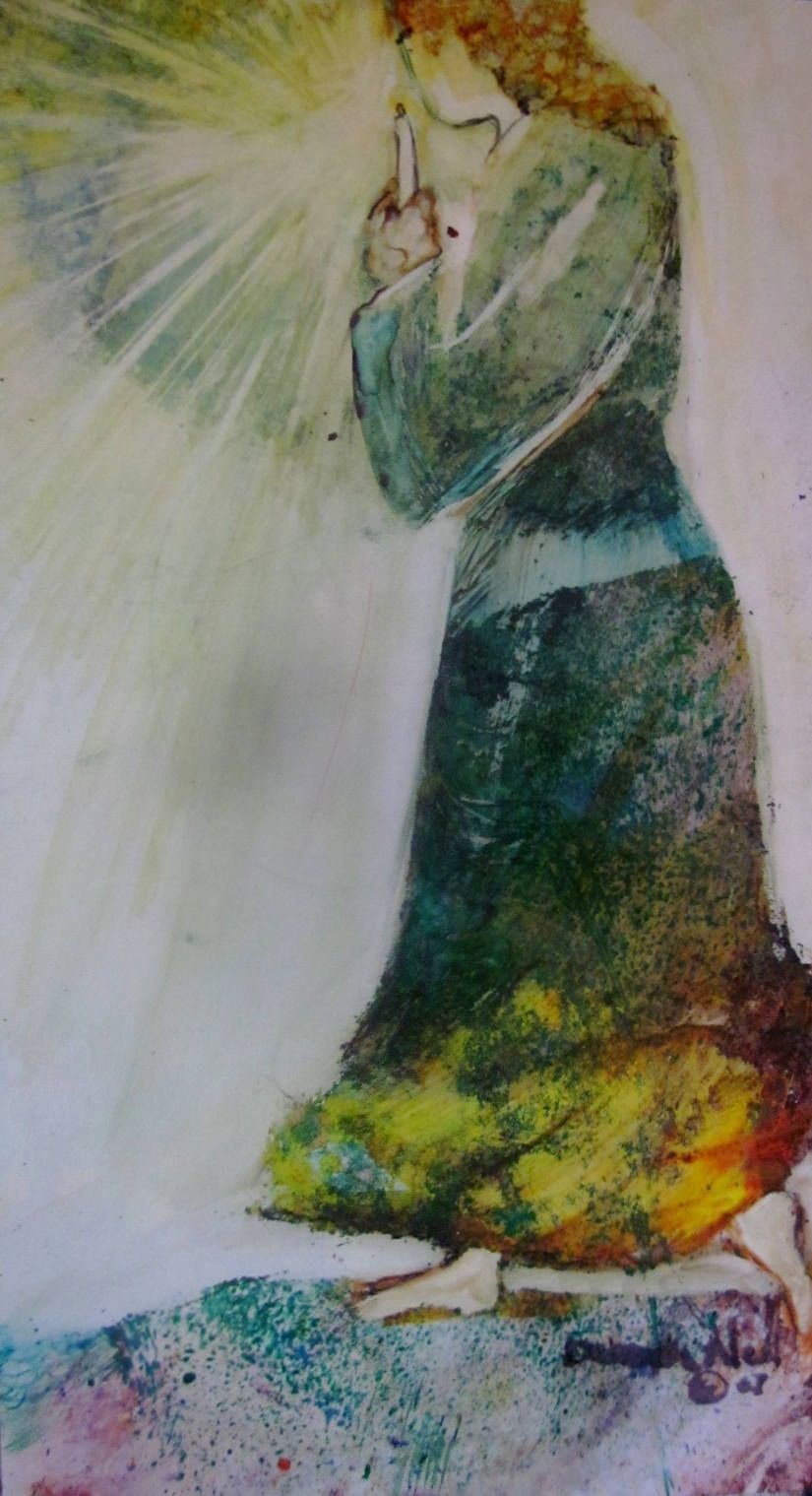 825x1519 Small Painting, Woman With Candle, Walking In Light, Faceless - Faceless Woman Painting