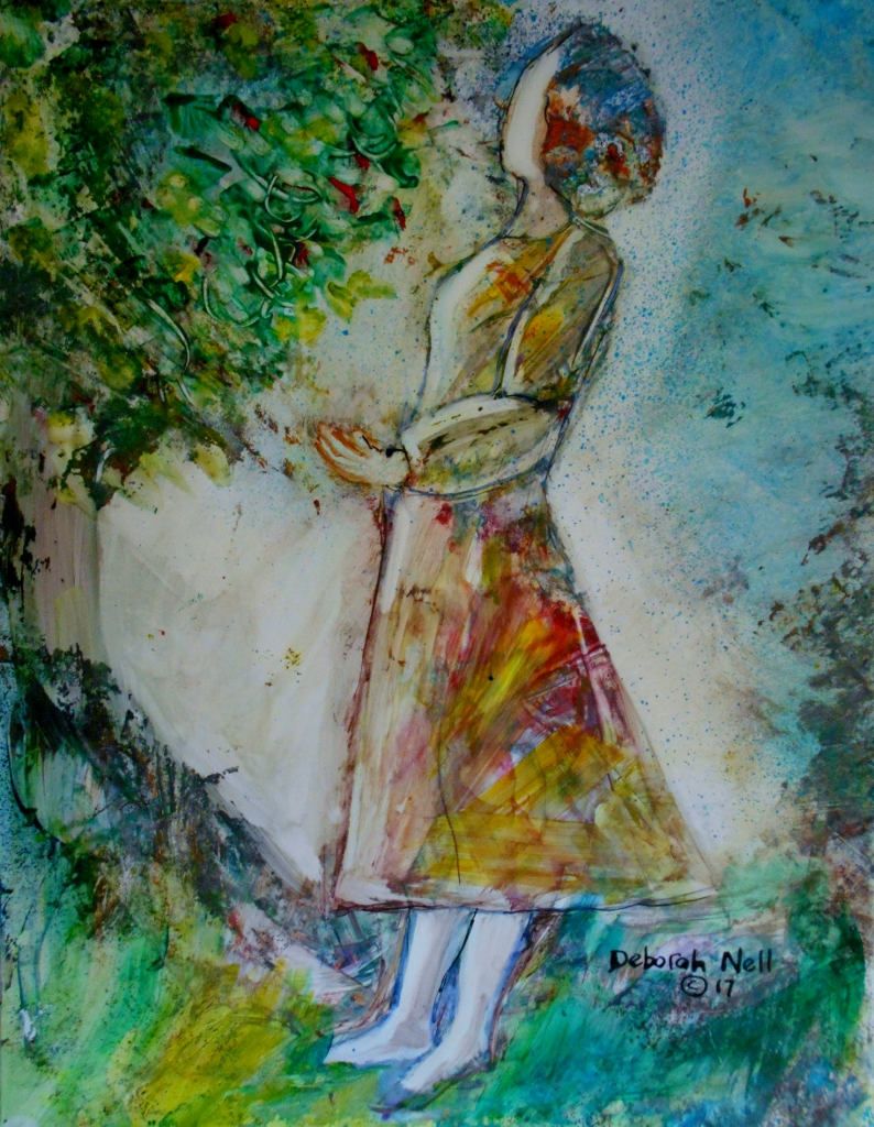 794x1024 Colorful, Contemporary Acrylic Painting, Apple Tree, Woman - Faceless Woman Painting