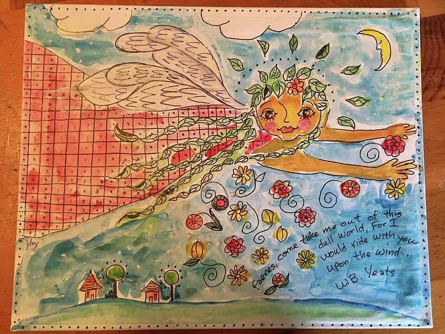 900x675 Flying Faerie Painting By Judith Toy - Faerie Painting