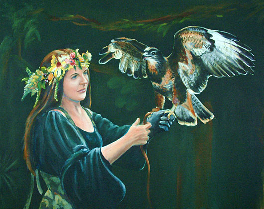530x419 Maiden With Bird Oil Portrait - Fair Maiden Painting