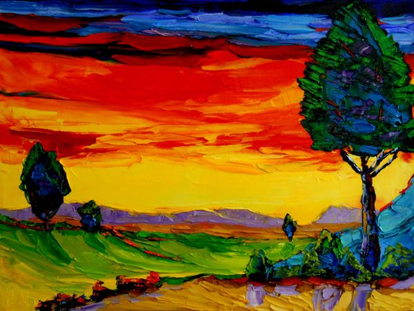 600x452 Desert Fairway Expressionism Golf Art 18x24 Oil Painting. Ken - Fairway Painting