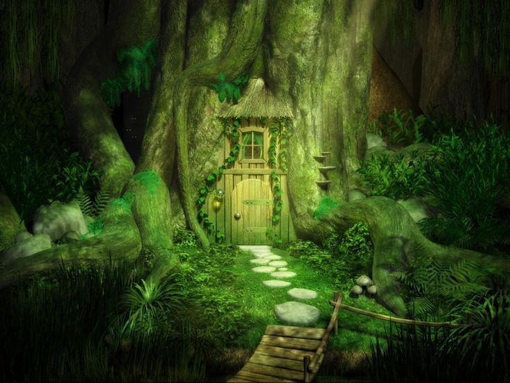 736x552 House Painted Forest Green - Fairy Forest Painting