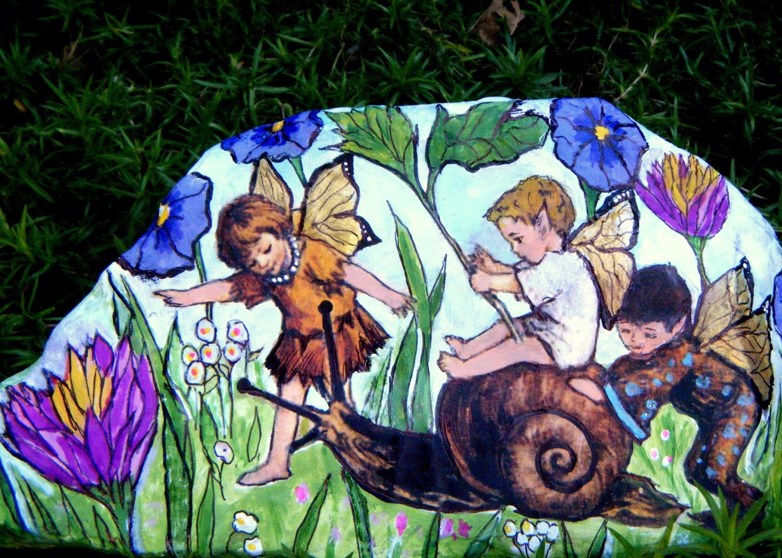 1600x1142 Hand Painted Flower Amp Fairy Rocks Hand Painted Garden Flower - Fairy Garden Painting