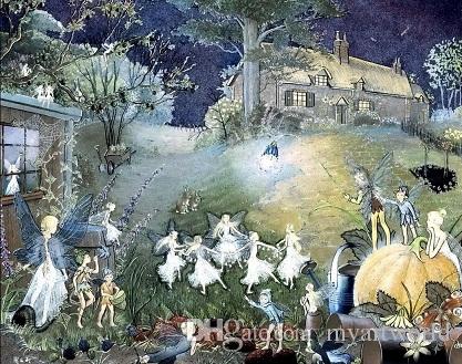 417x329 2018 Framed Fairy Garden Magic Mushroom Spider Web Pumpkin Elf - Fairy Garden Painting