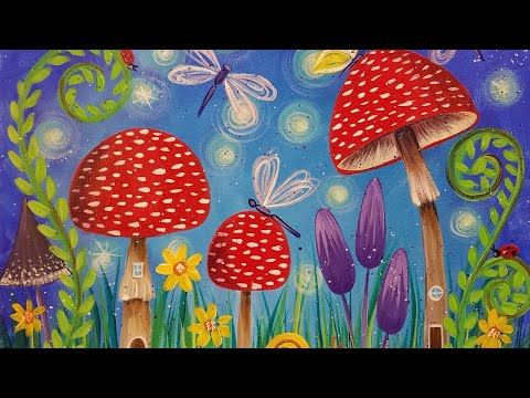 480x360 Mushrooms Fairy Garden Beginner Acrylic Tutorial Live Painting - Fairy Garden Painting