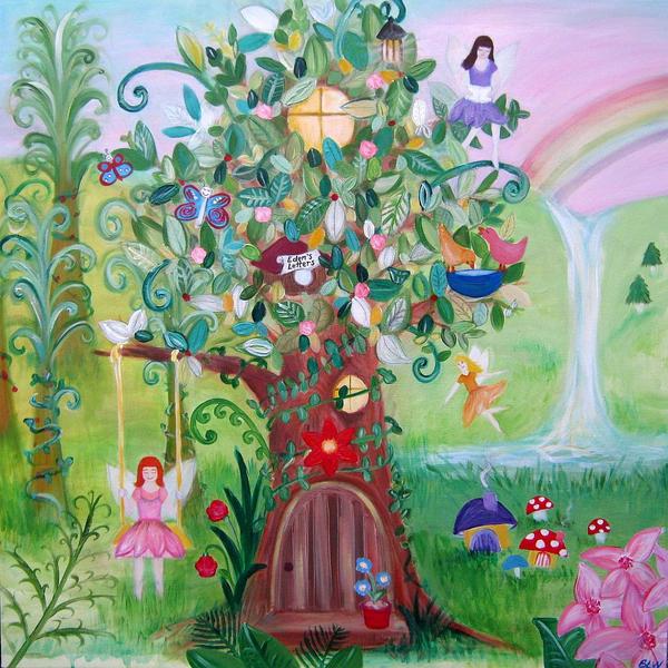 600x600 Eden's Letters' Large Painting On Canvas, Fairy Garden Theme - Fairy Garden Painting