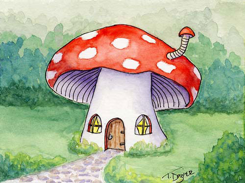 500x375 Fantasy Art] Red Mushroom Fairy House By Tdozier - Fairy House Painting