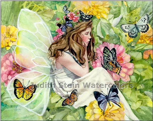 603x477 Fairy Princess In White, Butterfly, Pink, By Steinwatercolors - Fairy Princess Painting