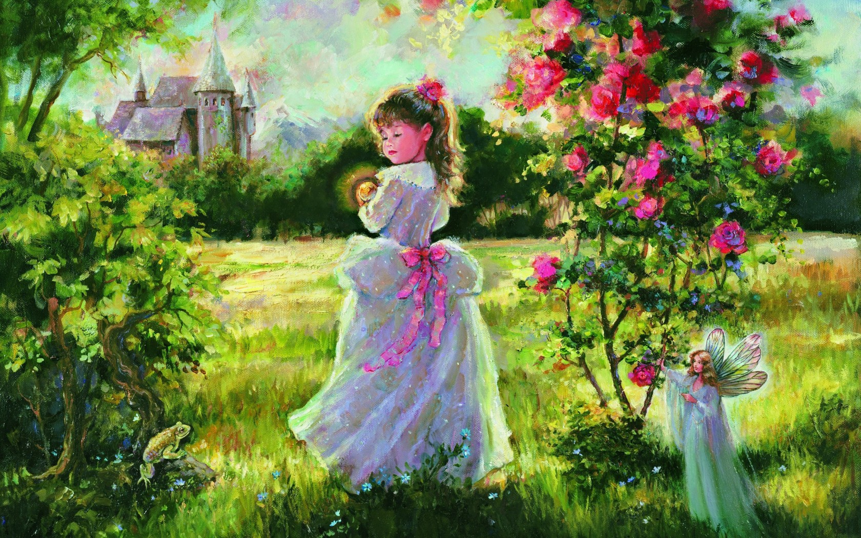 1680x1050 Mary Baxter St. Clair Little Princess Girl And Fairy Painting - Fairy Princess Painting