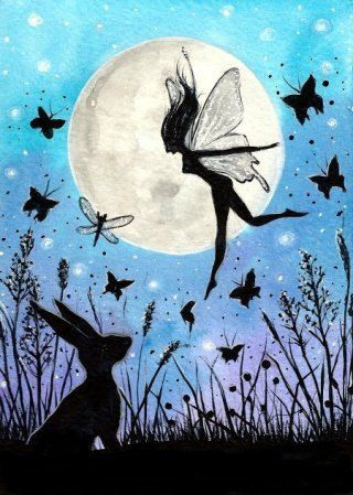 320x449 Original Watercolour, Fantasy Art Painting 5 X 7 - Fairy Silhouette Painting