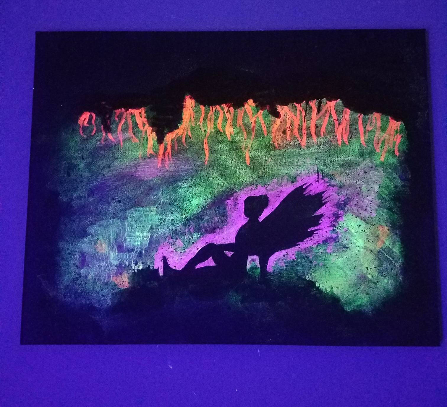 1512x1378 Original Glow In The Dark Fairy Silhouette Painting 11x14 - Fairy Silhouette Painting
