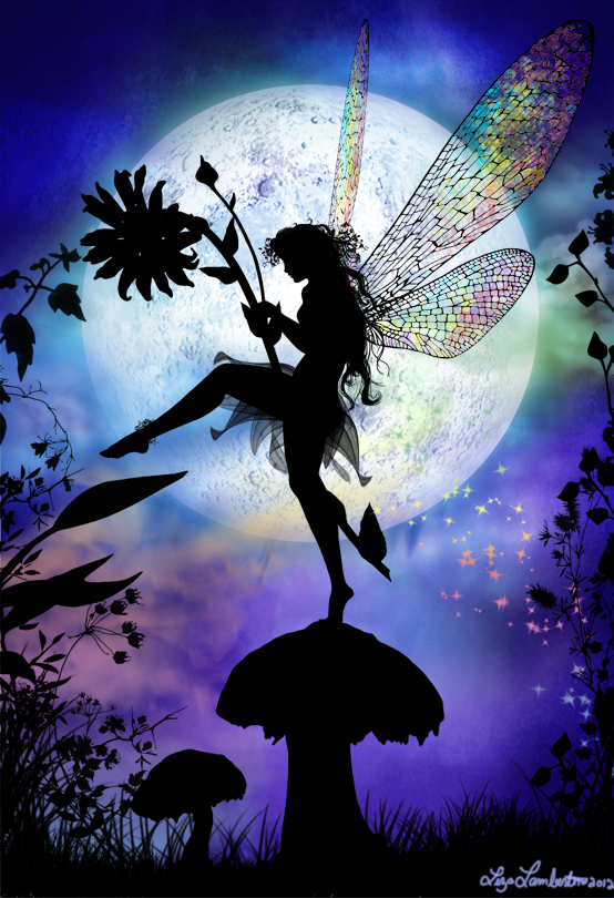 554x810 Painting Idea. Silhouette Of The Flower Fairy Dancing On Mushrooms - Fairy Silhouette Painting