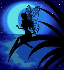 218x240 Silhouette Fairy Girl On A Background With The Moon Cards - Fairy Silhouette Painting