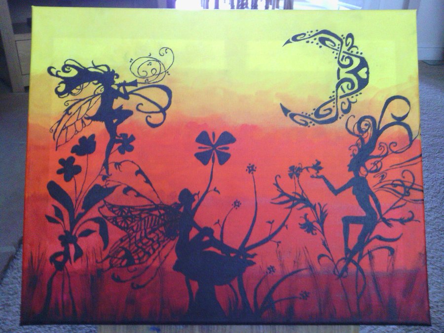 900x675 Fairy Silhouette Canvas By Dani Merchant - Fairy Silhouette Painting