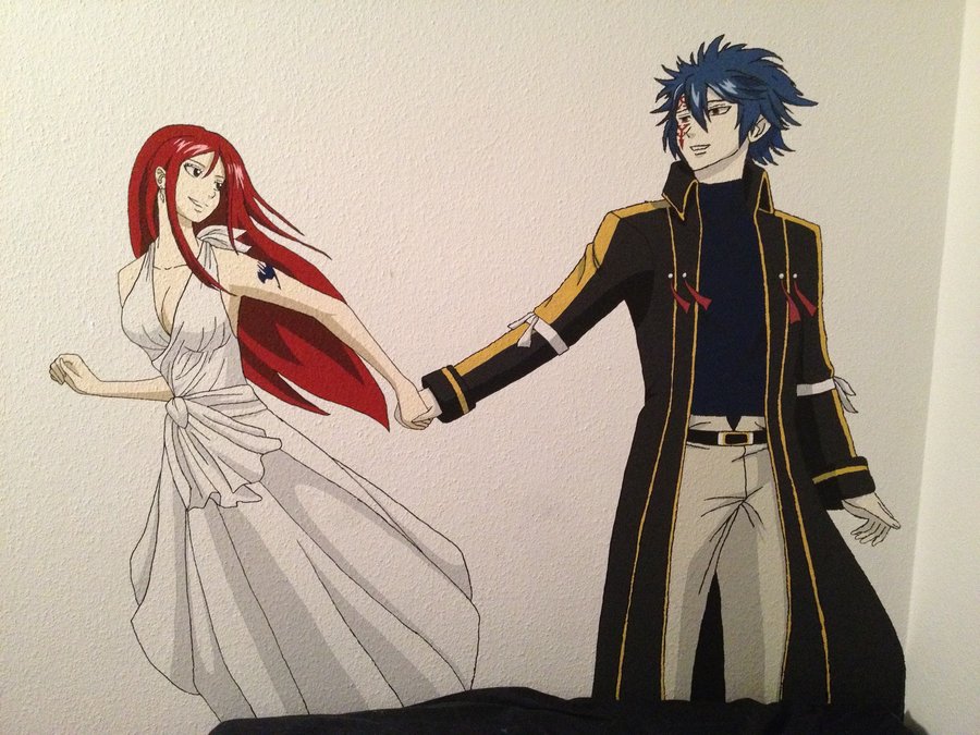 900x675 Wall Painting Of Erza And Jellal From Fairy Tail By Wulfos1 - Fairy Tail Painting