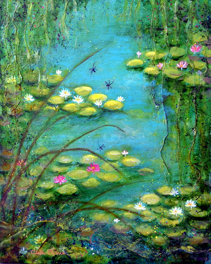 720x900 Fairy Tale Water Lilies Pond Painting By Carla Parris - Fairytale Painting