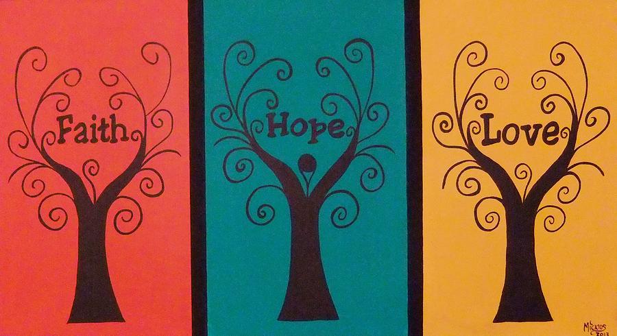 900x490 Trees Of Faith Hope Love Triptic Painting By Cindy Micklos - Faith Hope Love Painting