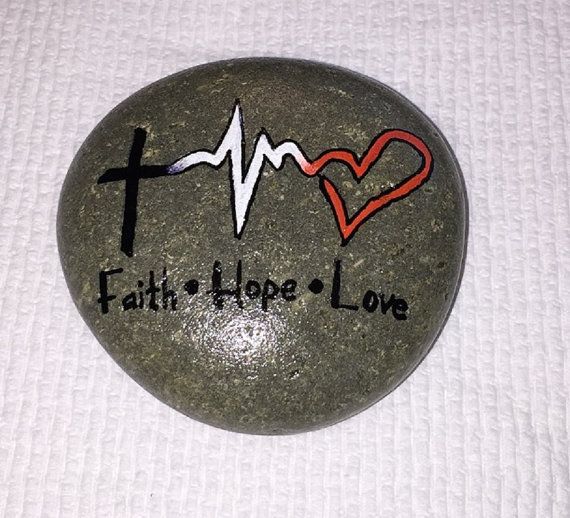 570x518 Faith Hope Love Painted Rock By Inspiredbykam On Etsy Painted - Faith Hope Love Painting