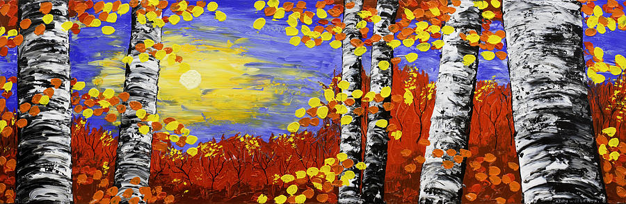900x294 Birch Trees In Fall Panorama Painting Painting By Keith Webber Jr - Fall Birch Tree Painting