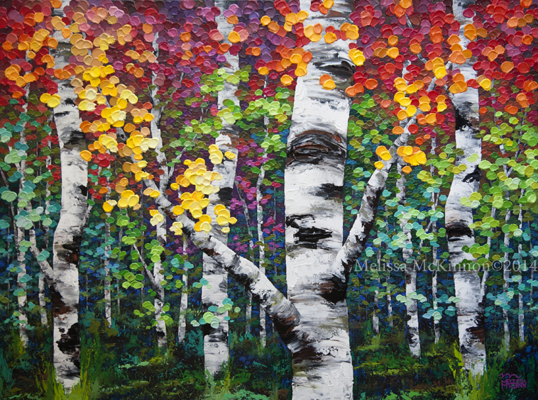 758x564 Colorado Colourful Acrylic Autumn Aspen Birch Tree - Fall Birch Tree Painting