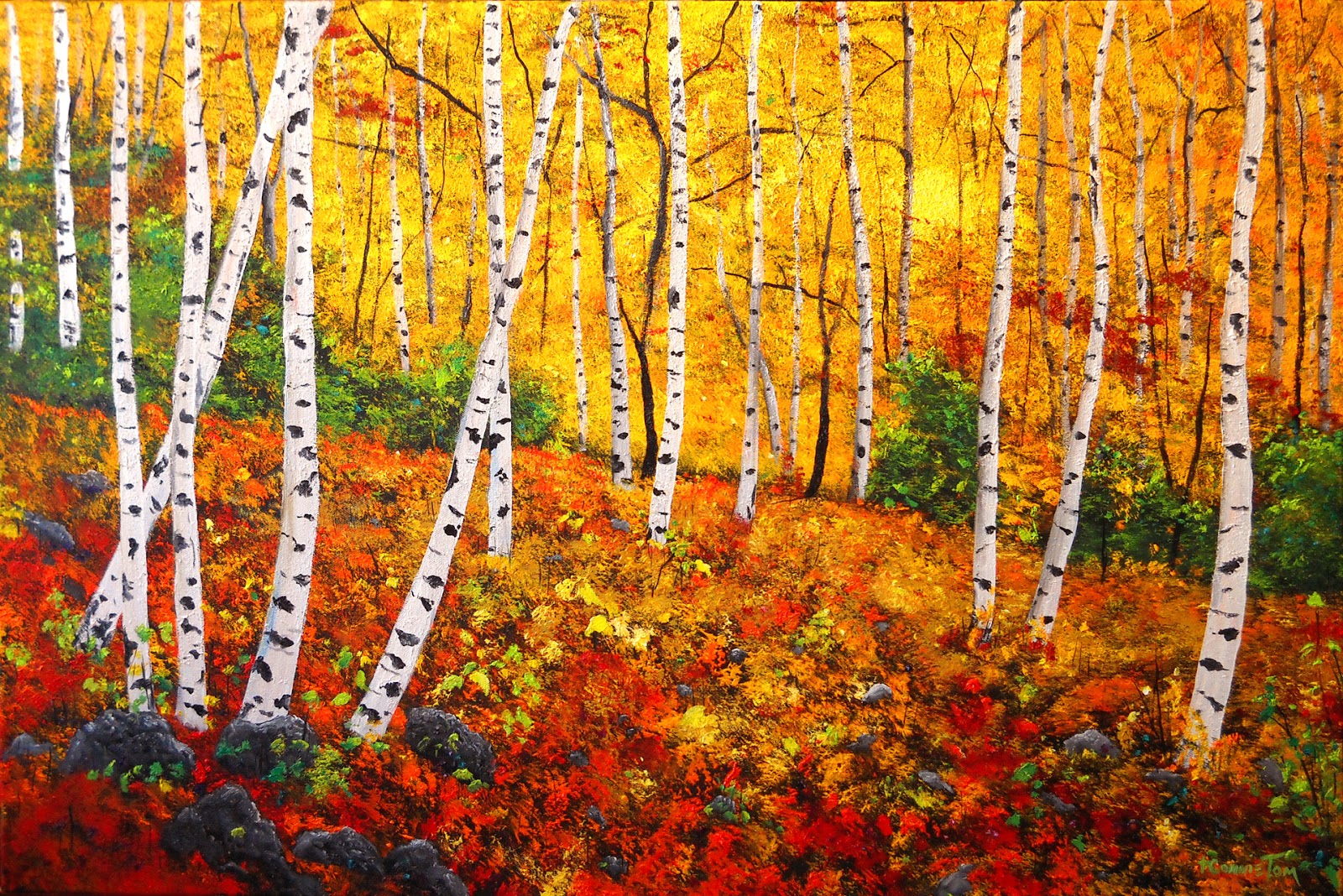 1600x1068 A Painting For You Graceful Birch Trees In Autumn Original Art - Fall Birch Tree Painting