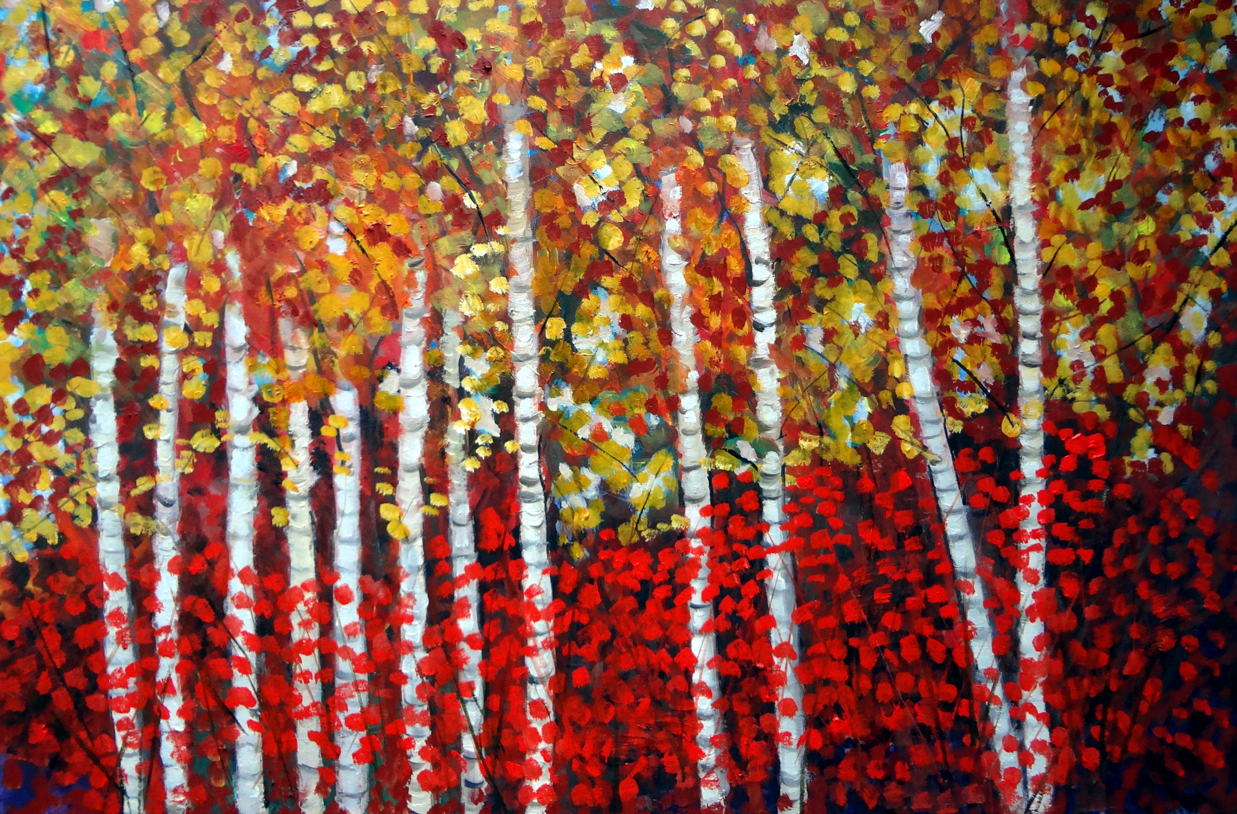 3963x2608 Weekly Painting Week 76 Fall Color Birch Trees Landscape Oil - Fall Birch Tree Painting
