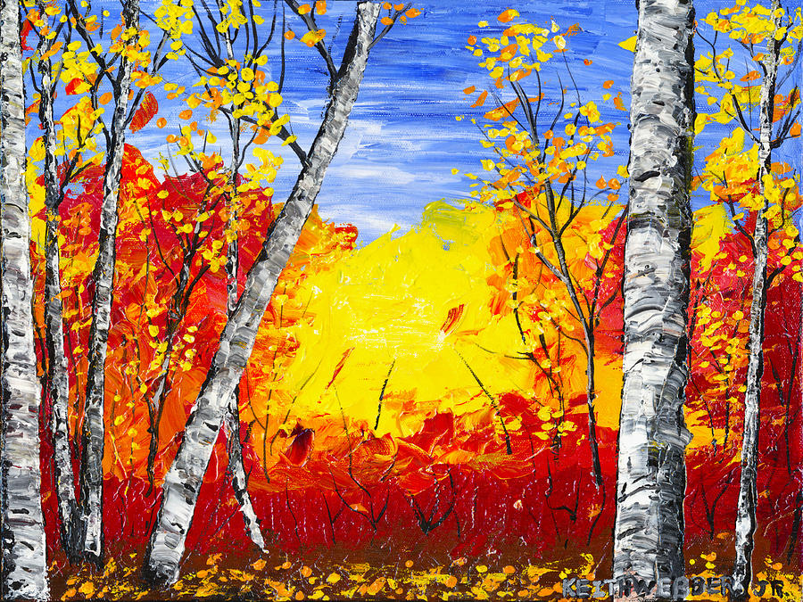 900x675 White Birch Tree Abstract Painting In Autumn Painting By Keith - Fall Birch Tree Painting