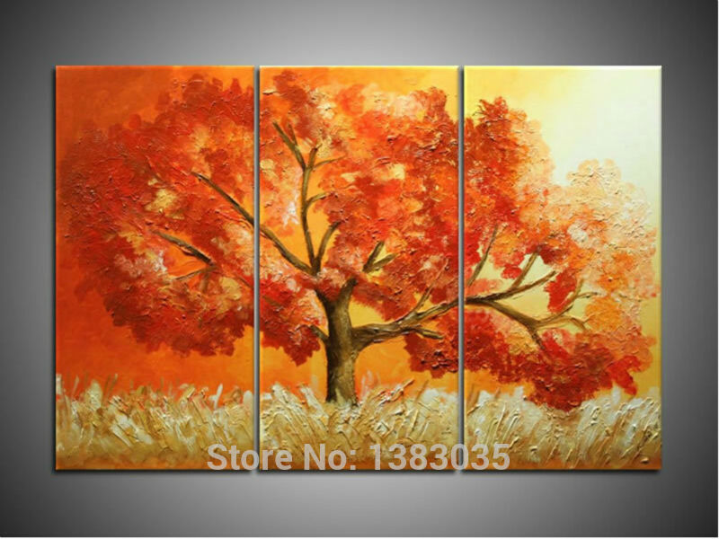 800x600 Hand Painted Fall Tree Paintings On Canvas 3pcs Modern Abstract - Fall Canvas Painting