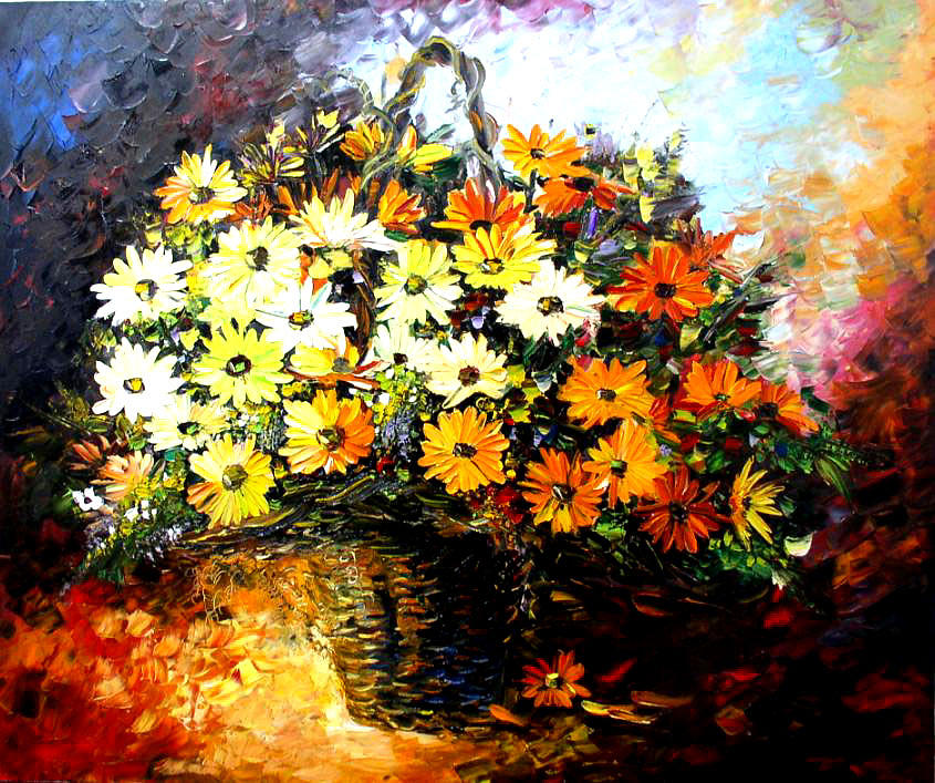 845x707 Fall Flower Basket Painting By Daniel Wall Print - Fall Flower Painting