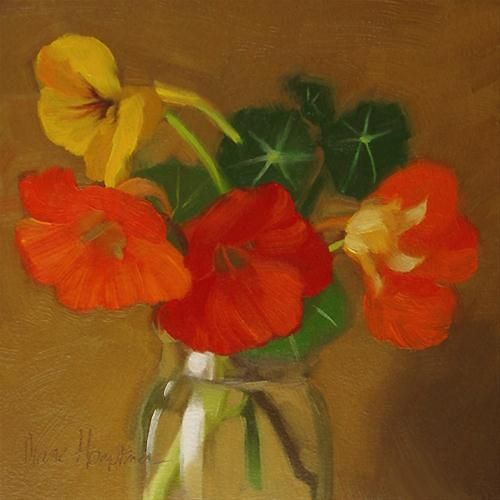 500x500 Fall Flowers Painting Of Nasturtium Orange - Fall Flower Painting