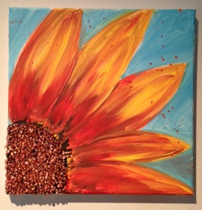 414x429 Here Comes The Sunflower Mosaic On Canvas Library Arts - Fall Flower Painting