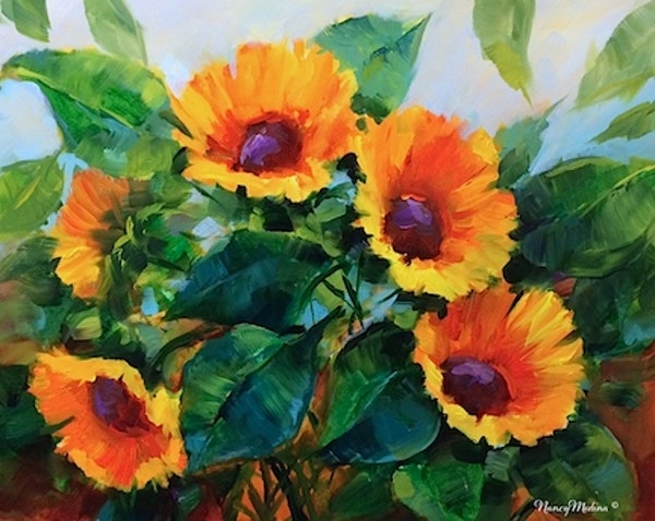 600x478 A Brush With Fall Sunflowers By Artist Nancy Medina, - Fall Flower Painting