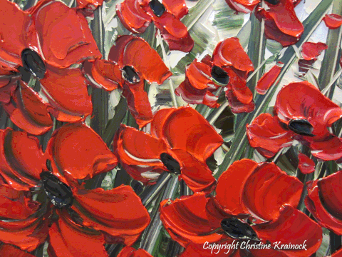 480x360 Original Art Abstract Painting Red Poppy Flowers Large - Fall Flower Painting
