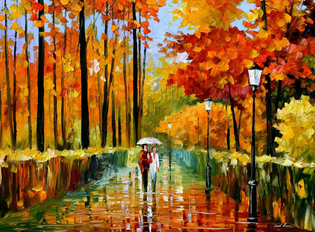 1272x937 Autumn Rain Palette Knife Oil Painting On Canvas By Leonid - Fall Flower Painting