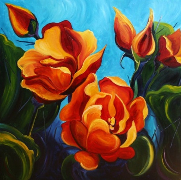 600x596 Fall Cactus Flower Painting By Laurie Justus Pace By Artist Laurie - Fall Flower Painting