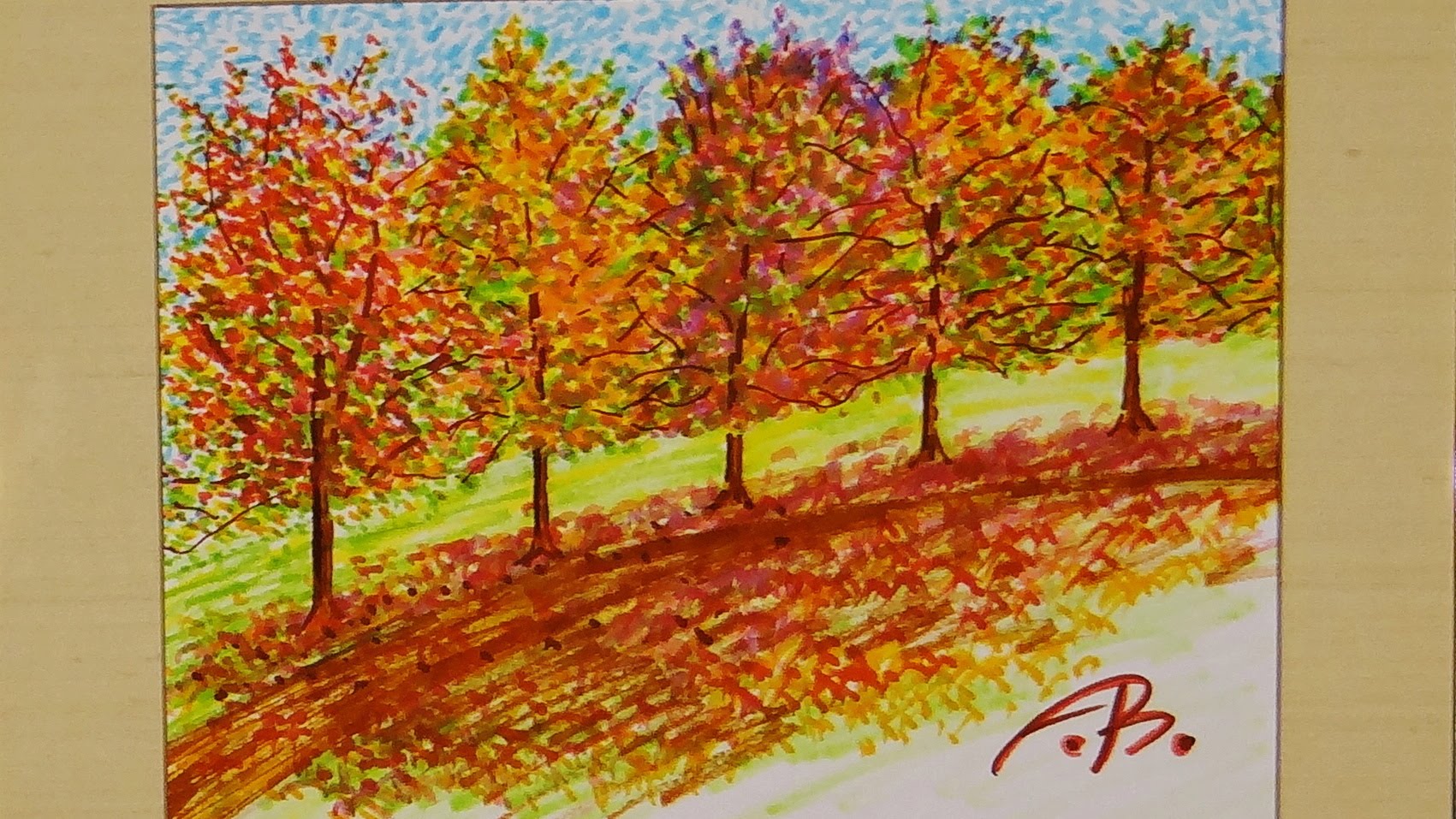 1701x957 Marker Art Fall Foliage Line Of Trees - Fall Foliage Painting