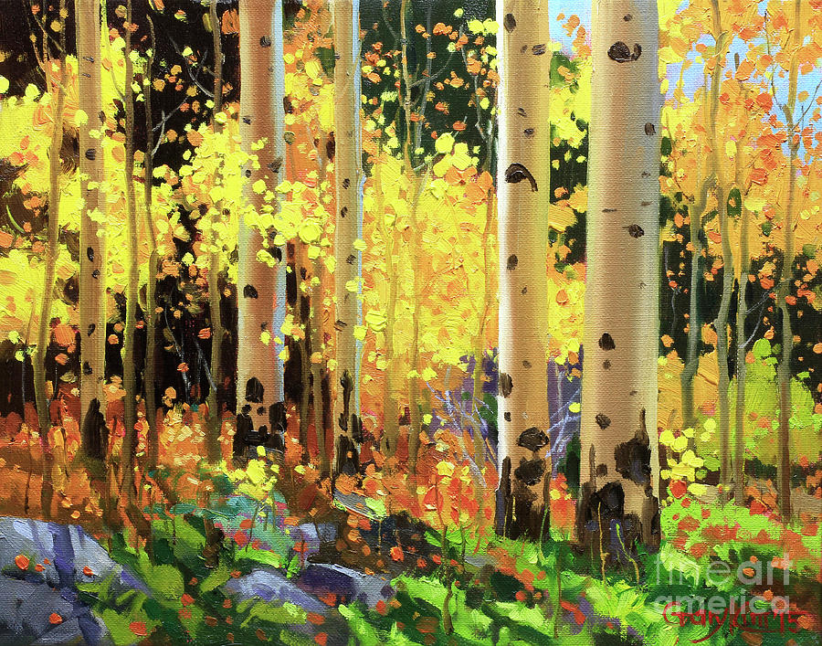 900x707 Fall Forest Symphony I Painting By Gary Kim - Fall Forest Painting