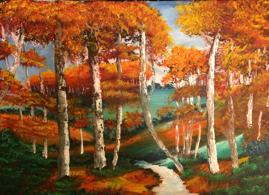 881x638 Leonard Parker Artwork Fall Forest Landscape Original Painting - Fall Forest Painting