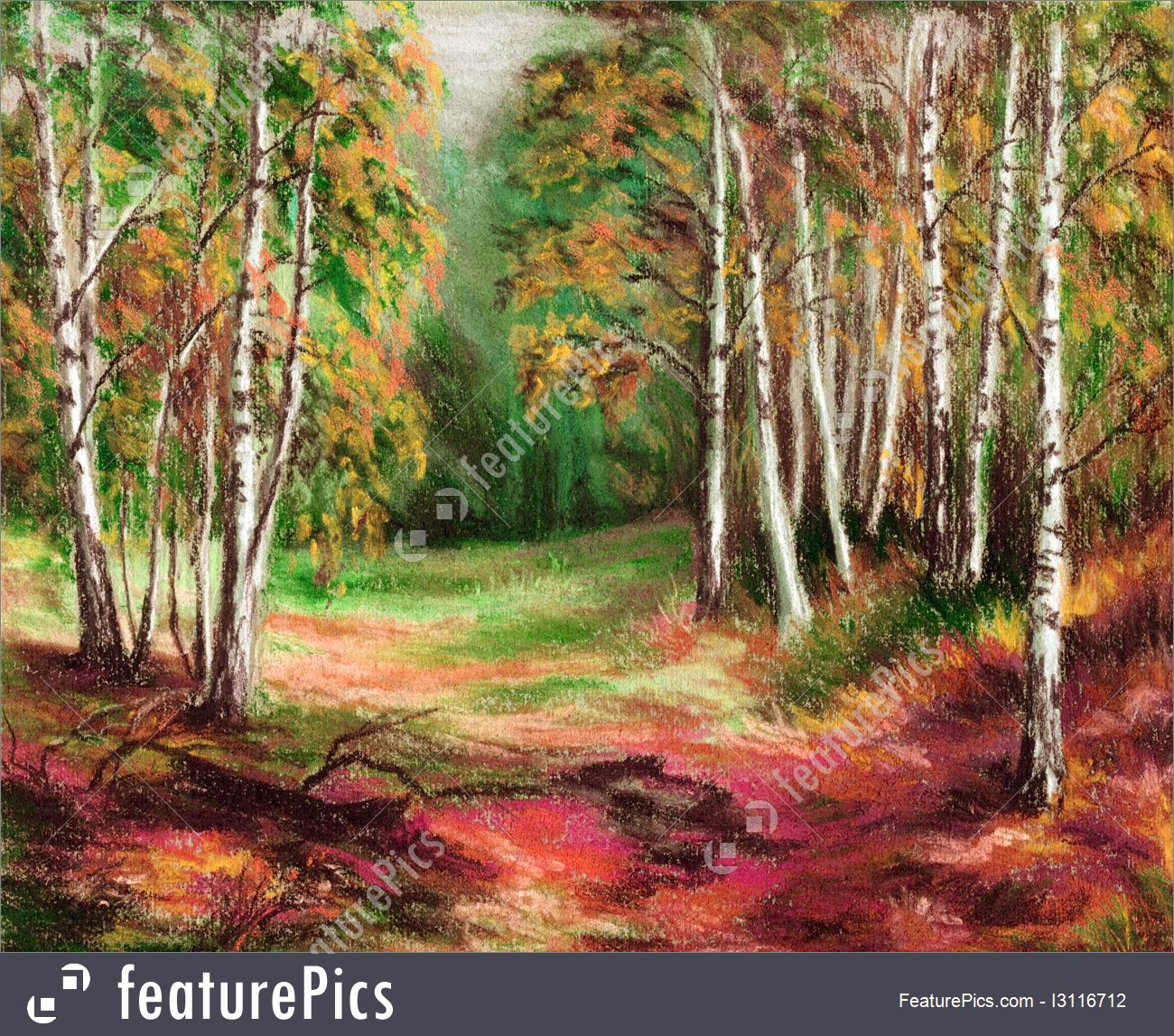 1300x1147 Painting Of Autumn Forest Illustration - Fall Forest Painting